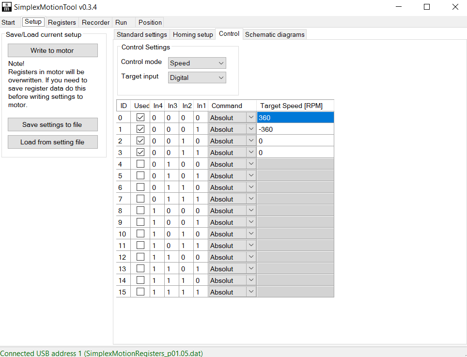 image of the simplex motion tool setup program